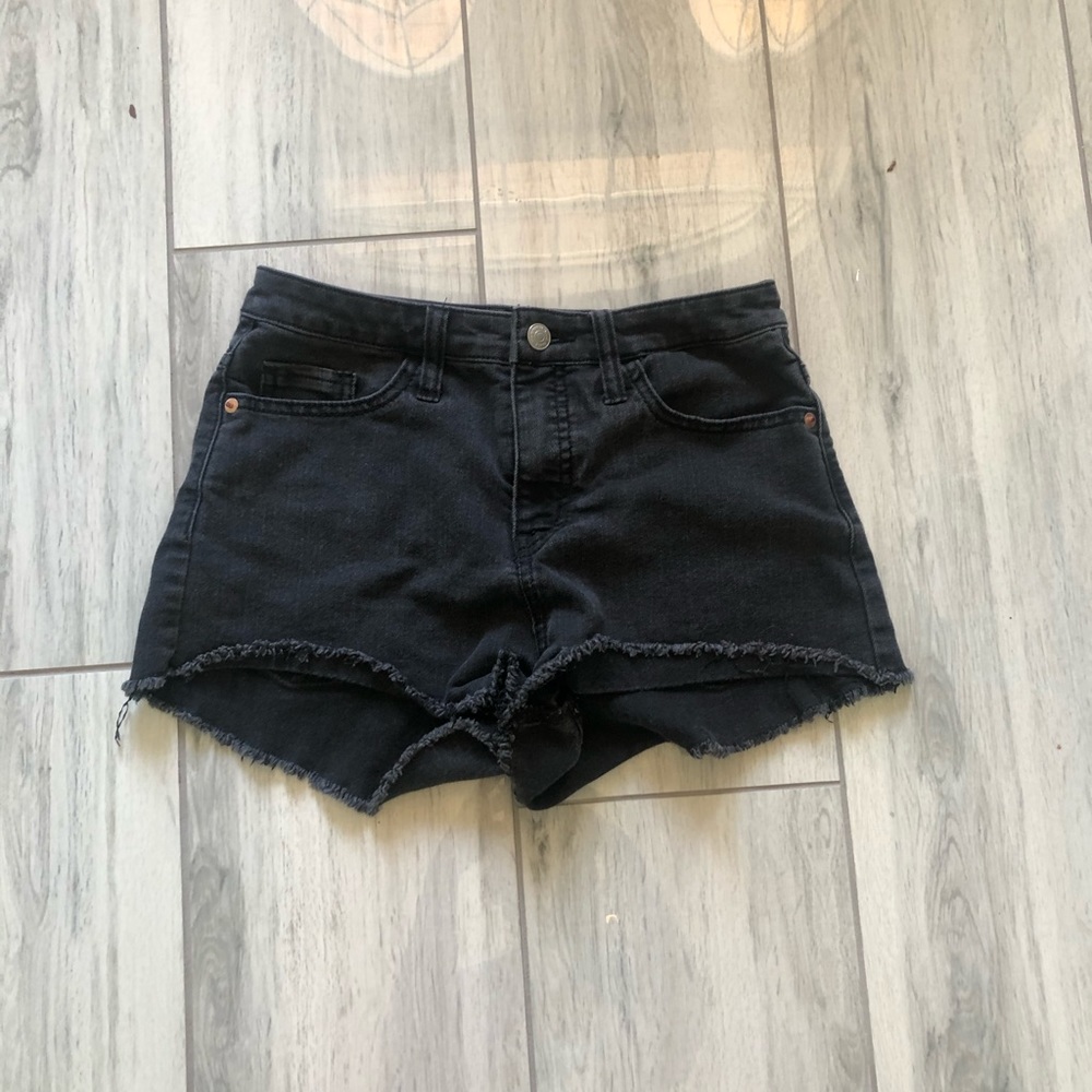 Black denim shorts (distressed)